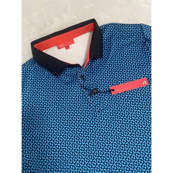 Redvanly Other - Redvanly‎ Blake Polo Shirt Mens Large Blue Tuxedo Logo Geometric Comfort Stretch